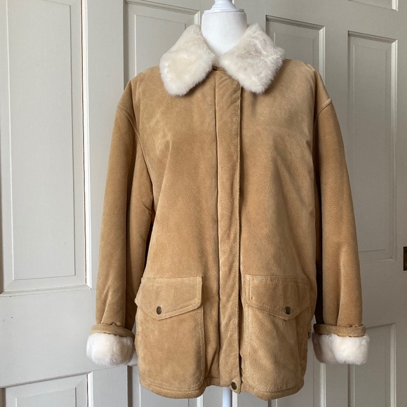J Percy for Marvin Richards Vintage SUEDE FAUX FUR Jacket SZ L - Picture 1 of 12